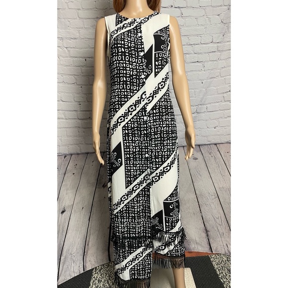 New Parisian Printed Midi Dress With Fringe Detail Size 6 Tall - Picture 11 of 12